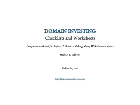 Cover of the printable Domain Investing Checklists and Worksheets workbook
